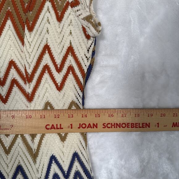 Sharagano Chevron Crochet Stitch Dress 6 Cap Sleeves Retro Boho 70's Earthy - Picture 11 of 11